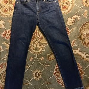 LOFT Modern Skinny Dark Jeans with Denim Fringe